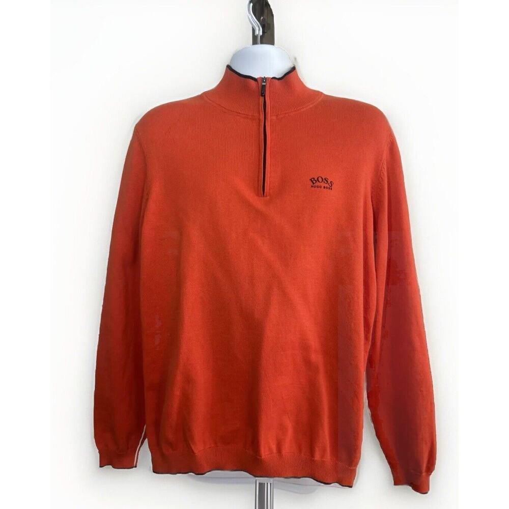 Hugo Boss- Zitson - Orange 1/2 Zip Knit Pullover, Mock Neck Large NWOT